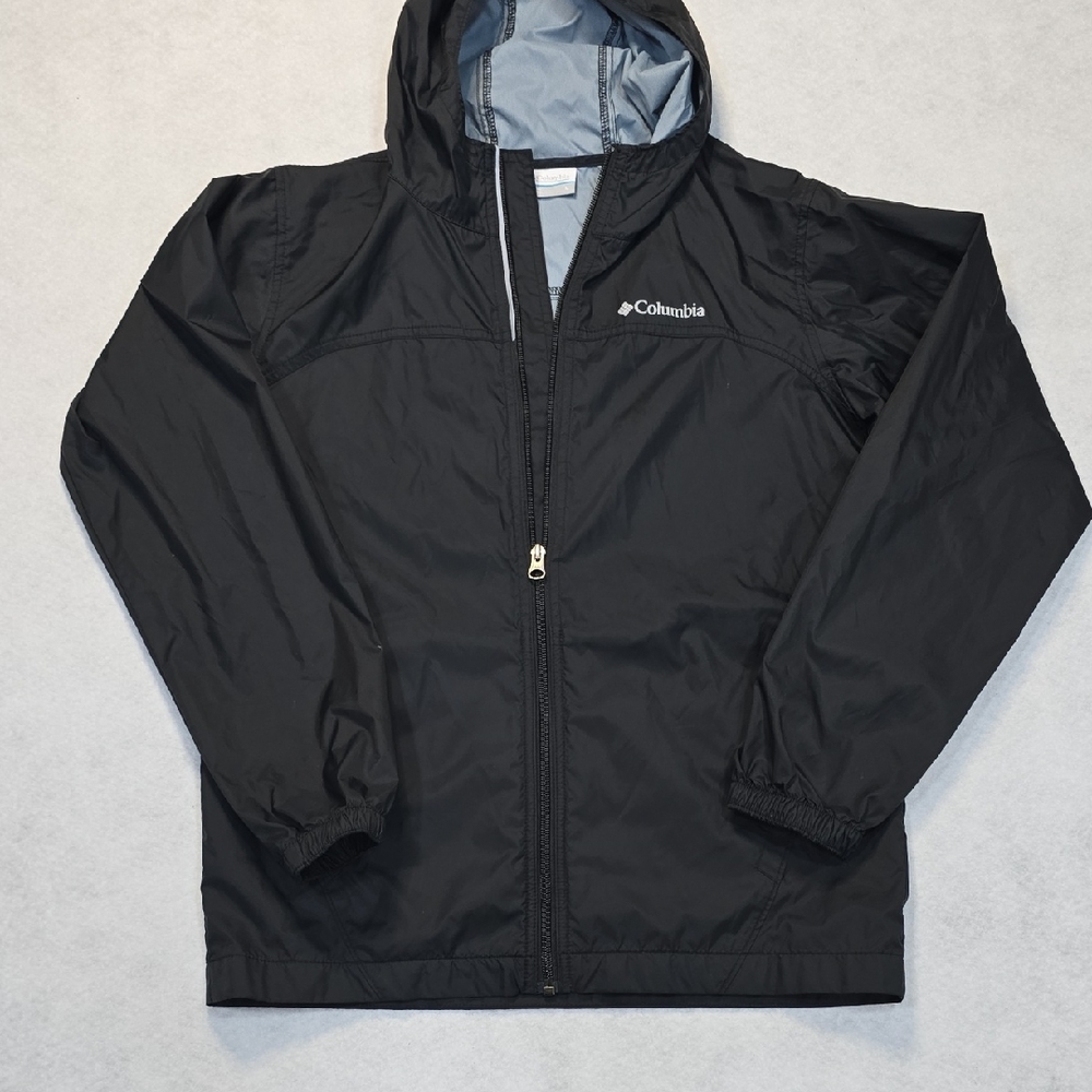 Columbia Black Hooded Kids Rain Jacket Size Large